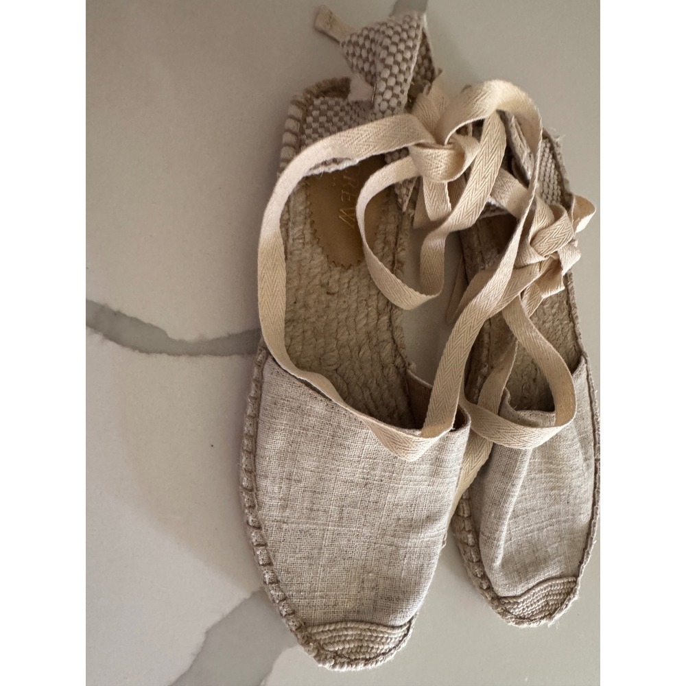 J. Crew Factory Natural Linen Espadrille Lace-Up Flats. Size 8.5